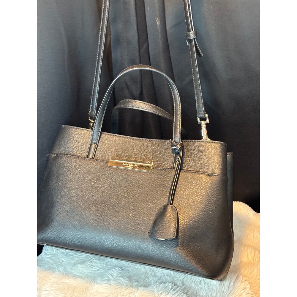 Kate Spade New York Black Saffiano Leather Satchelโ Crossbody Bag Gold Hardware